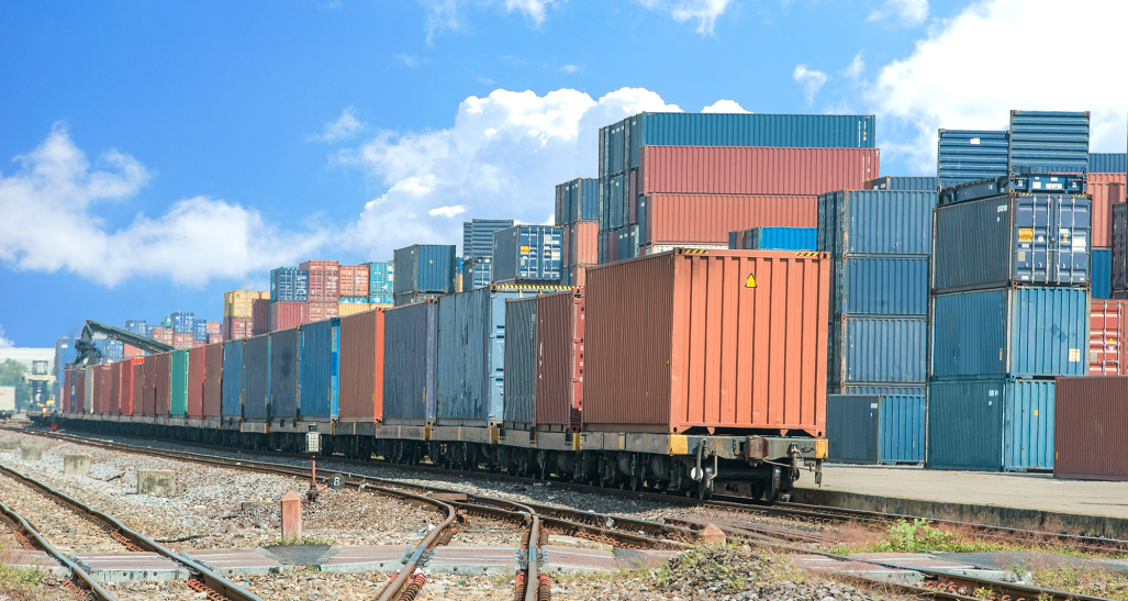 shipping containers on train